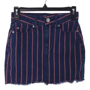 American Eagle High Rise Mini Womens Size 00 Blue Red Striped Denim Skirt